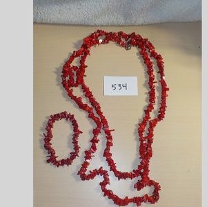 Vtg 925 Coral Necklace & Bracelet